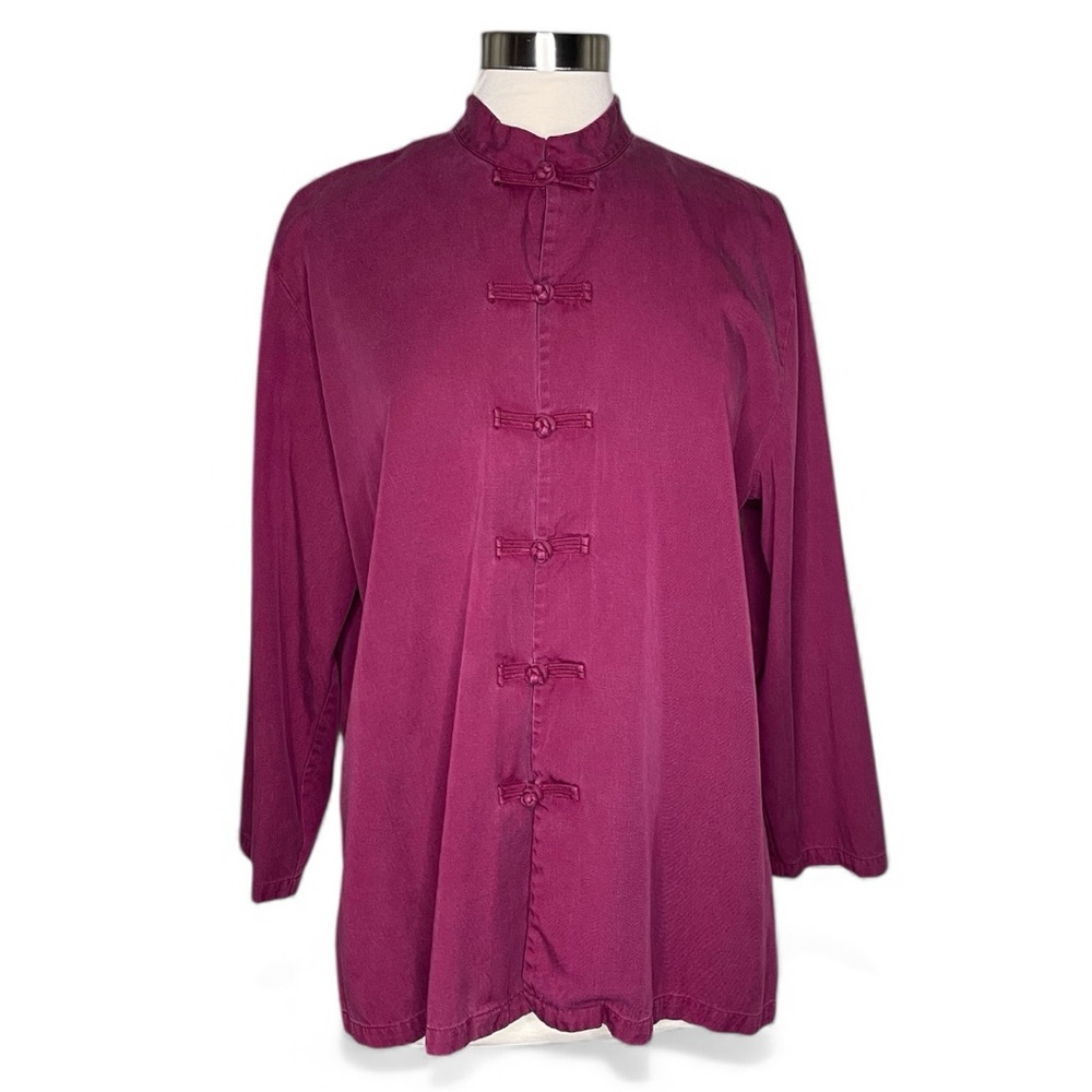 April Cornell L vintage frog closure shirt jacket burgundy